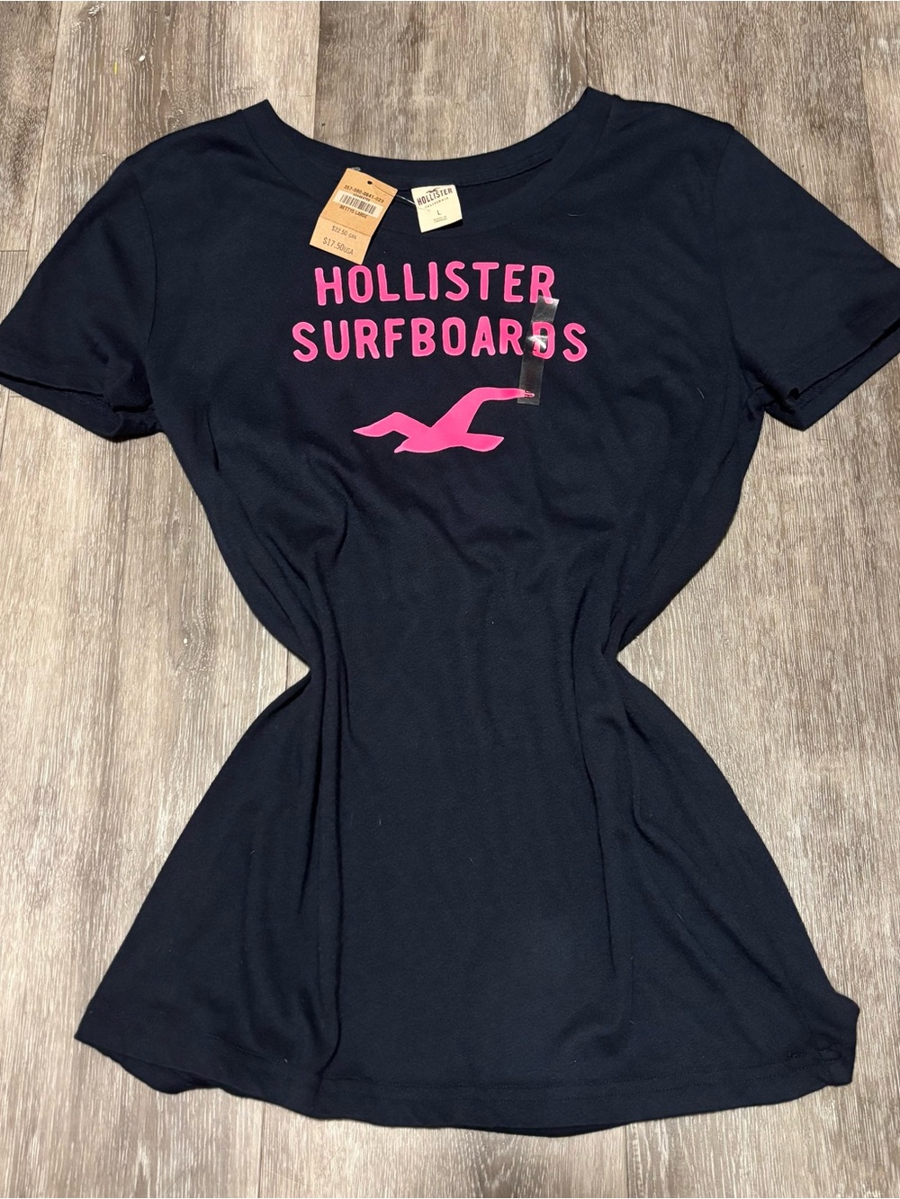 Y2k '00s Hollister Surf Women's Dark Blue Graphic Short Sleeve Shirt Large
